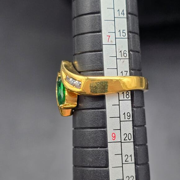 DAC Green CZ Ring Gold Plated Ring Rhinestone Cubic Zirconia - Picture 4 of 10